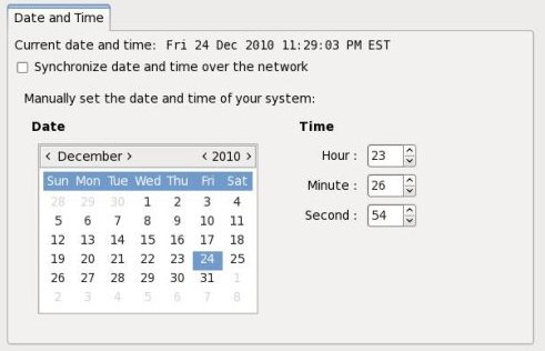 Fedora Date/Time Dialog