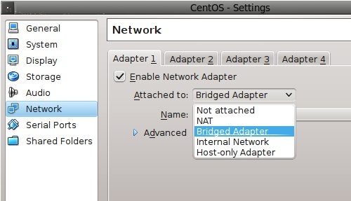 VirtualBox Network Adapter Selection